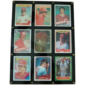 Pete Rose Baseball Card Plaque Fleer 1980's Topps Lot of 9 Sealed Plastic T7